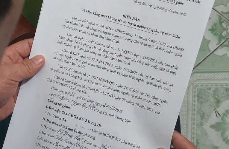 Lập biên bản 2 thanh niên ở xã Hưng Hà vì vắng mặt, không lên sơ tuyển nghĩa vụ năm 2026