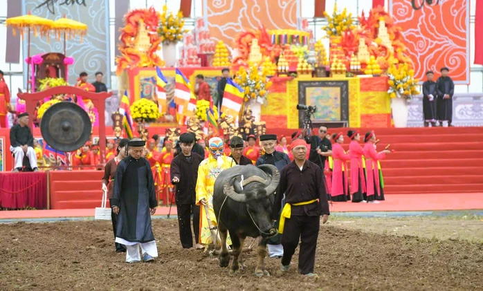 Bí thư Ninh Bình xuống đồng đi cày ở lễ hội Tịch điền 2026